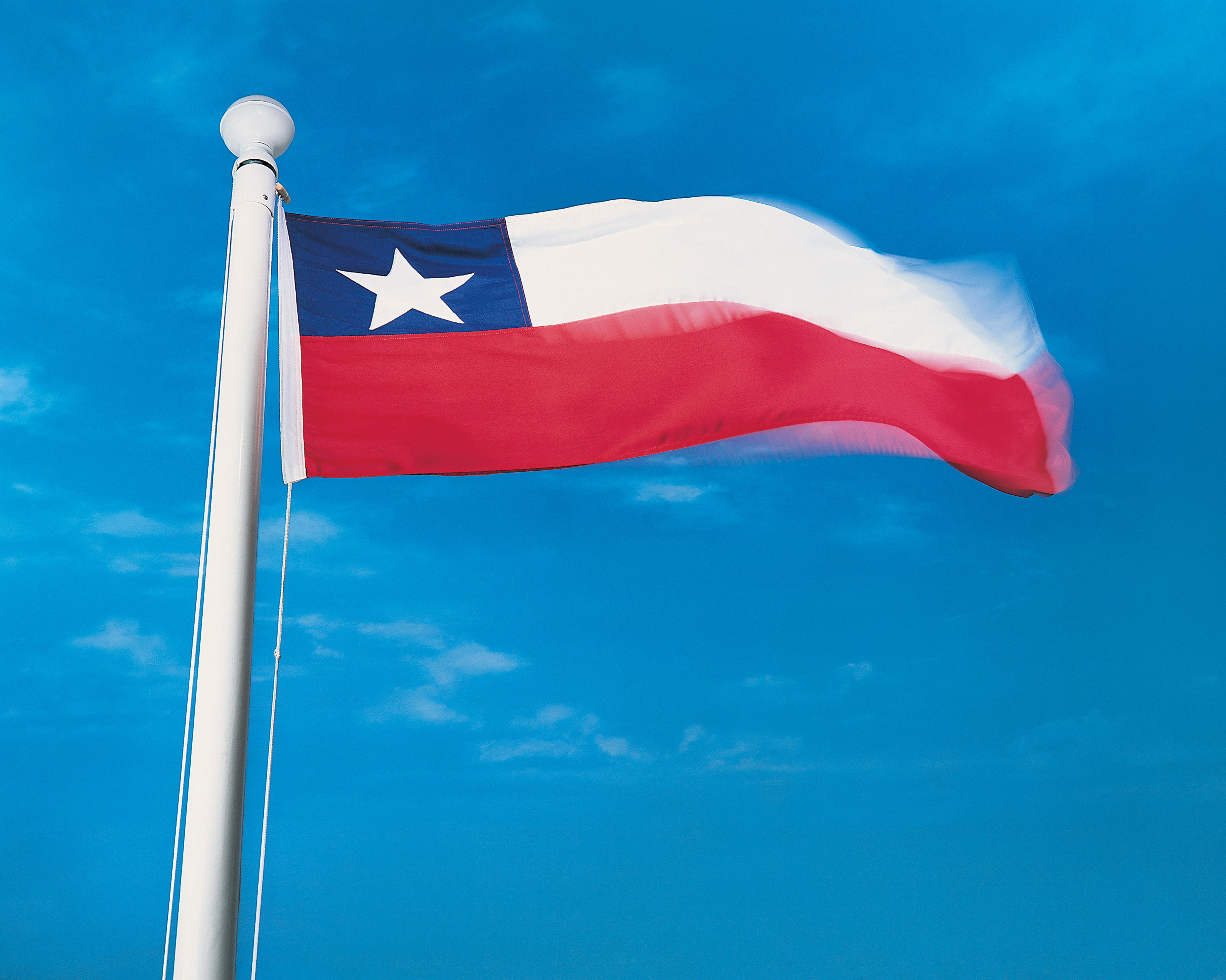 Flag of Chile on flagpole waving in the wind