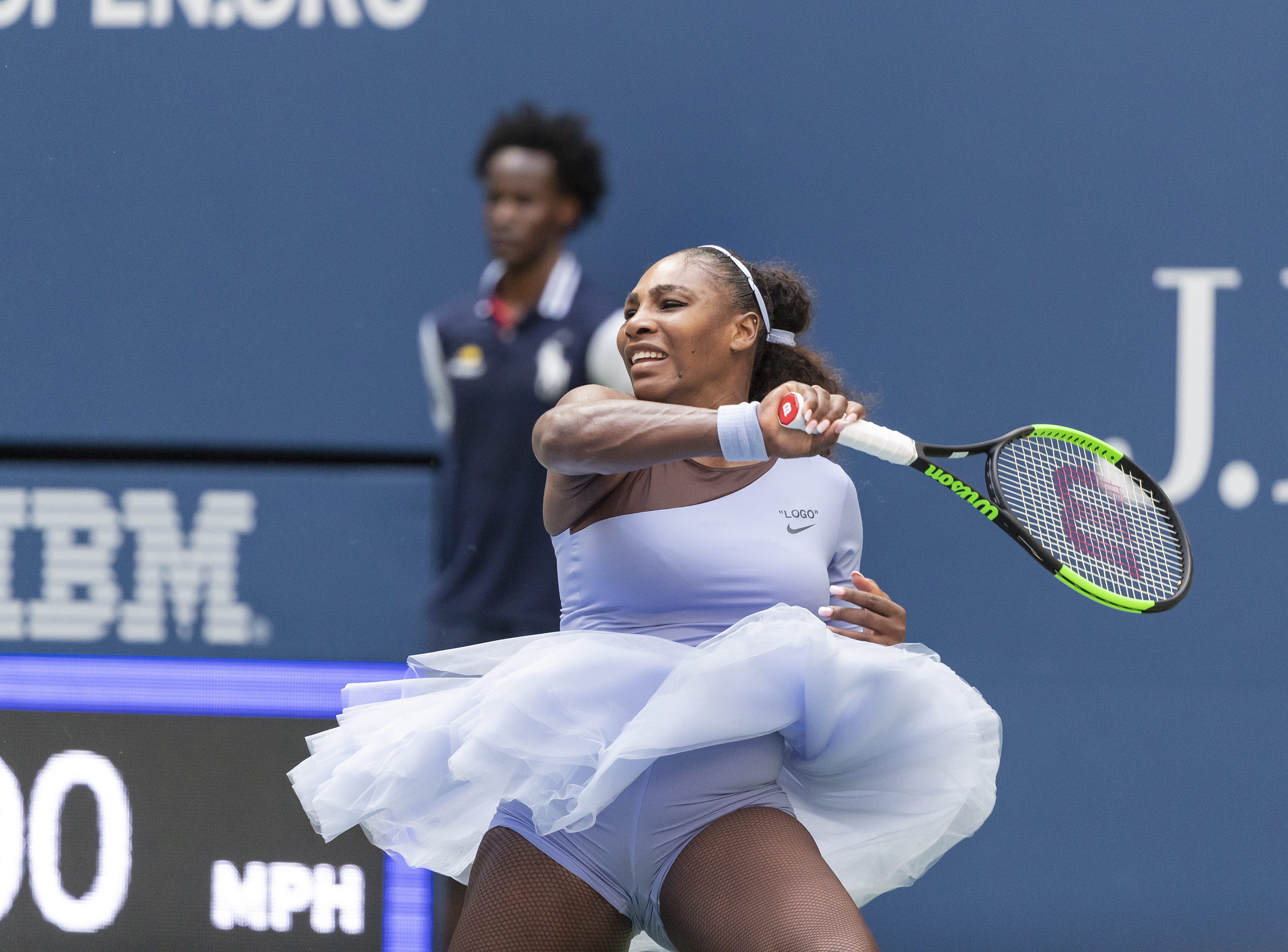 Serena Williams of USA returns ball during US Open 2018 4th...